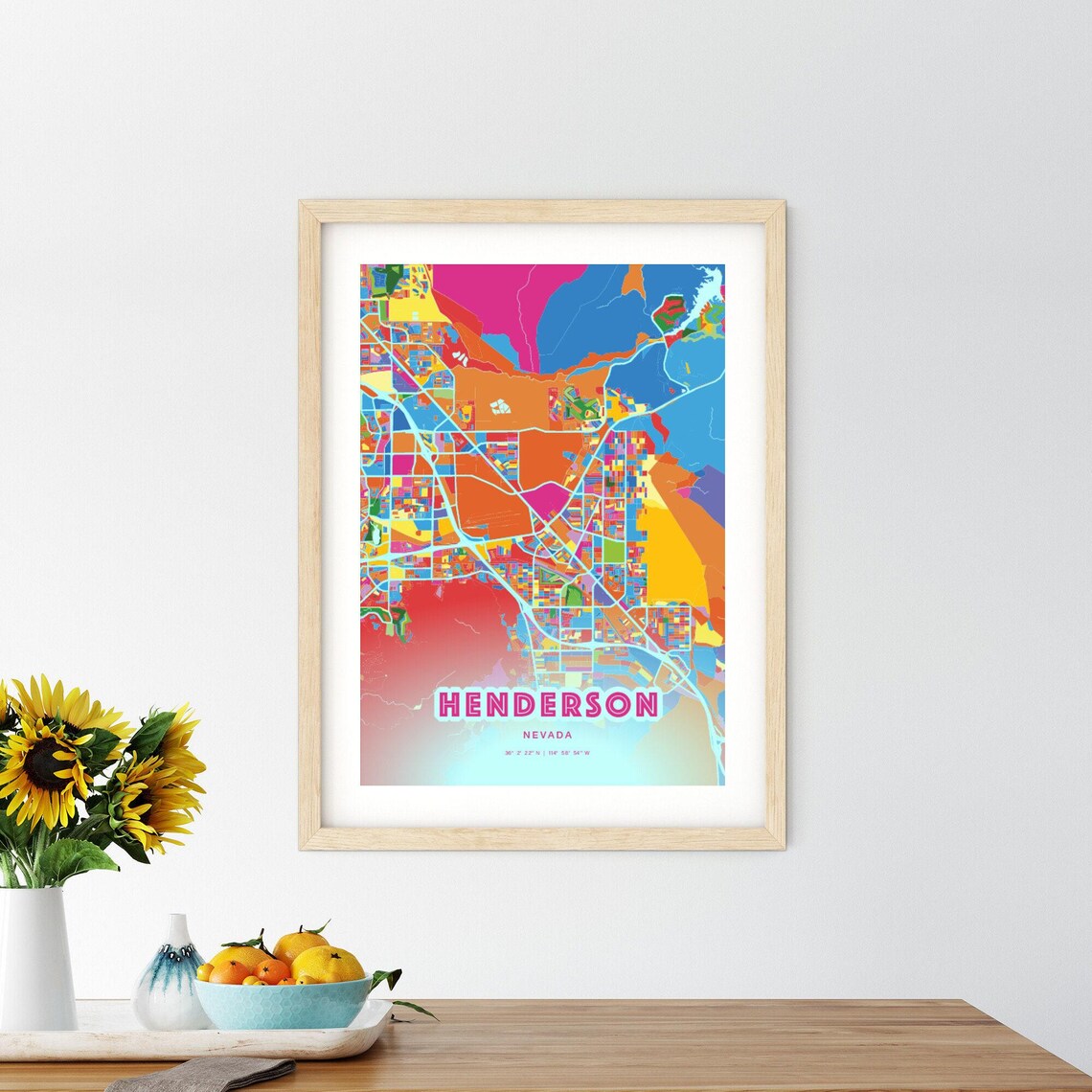 Henderson Nevada Customizable Colorful City Map Poster For Home Decor - Image 2