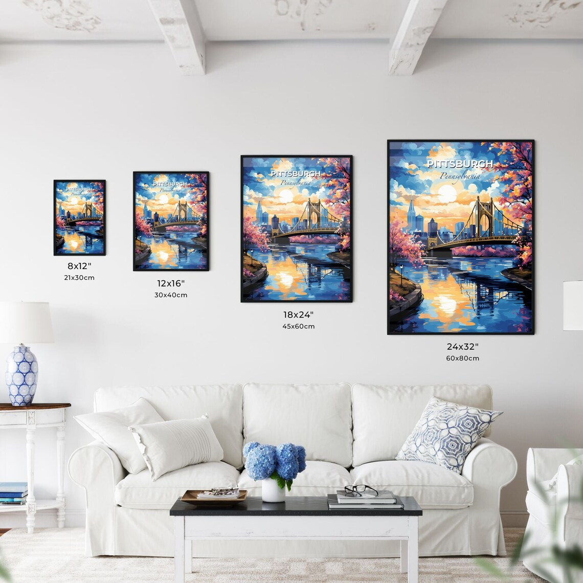 Pittsburgh Pennsylvania Bridge Sunset River Skyline Travel Poster - Image 3