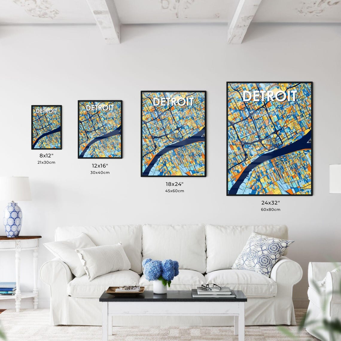 Detroit Michigan Vibrant Stylized Blue and Orange City Map Poster - Image 3