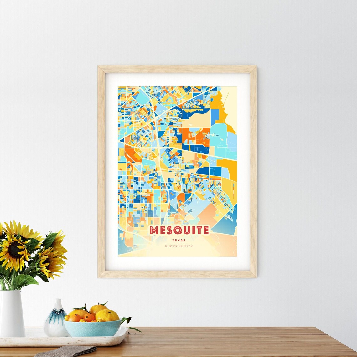 Mesquite Texas Colorful Modern Blue Orange City Map Art Poster - Image 2