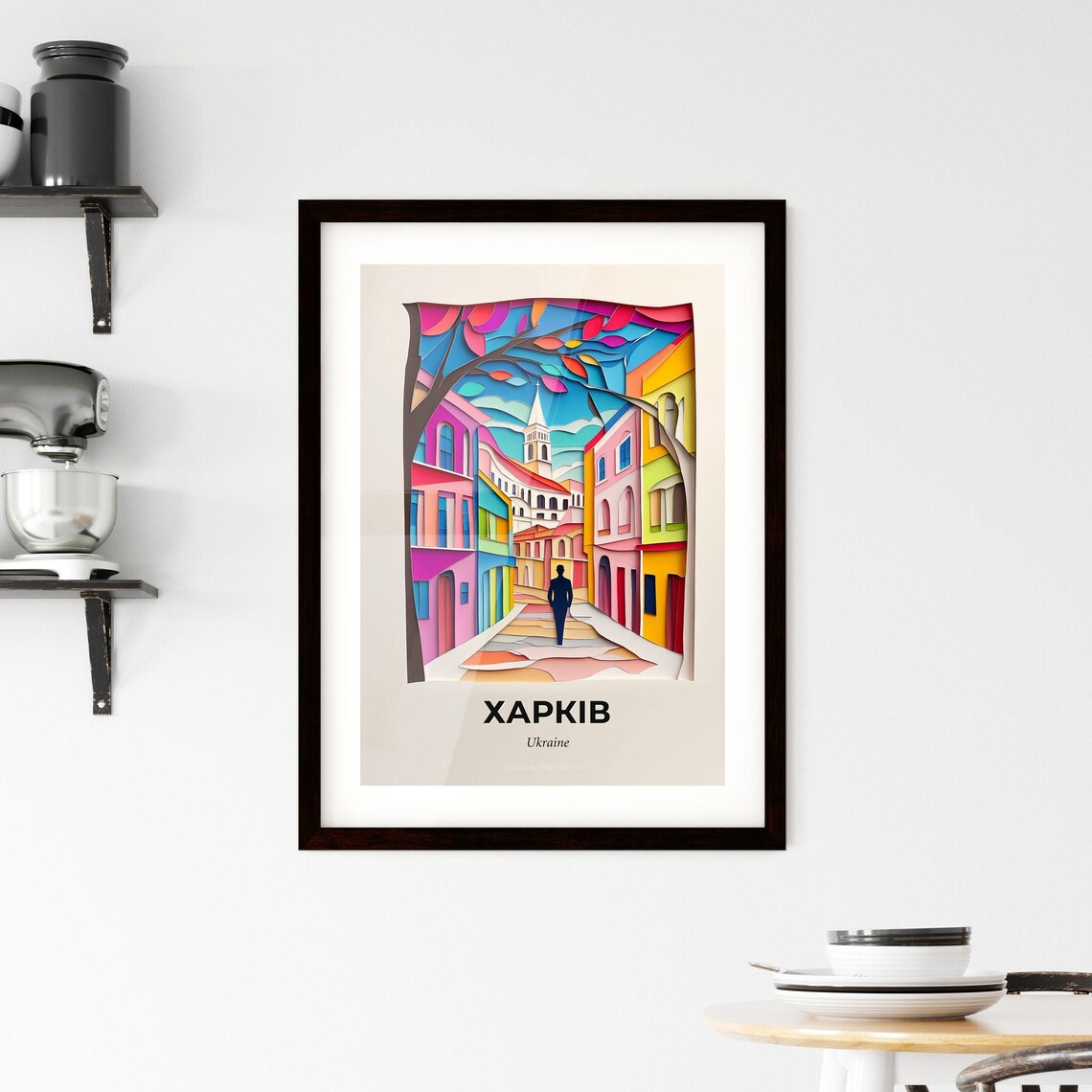 Kharkiv Ukraine 3D Paper Cut Colorful Street Church Art Poster - Image 2