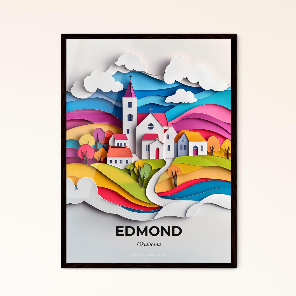Edmond Oklahoma Colorful Paper Cut Church Rainbow Hills Poster