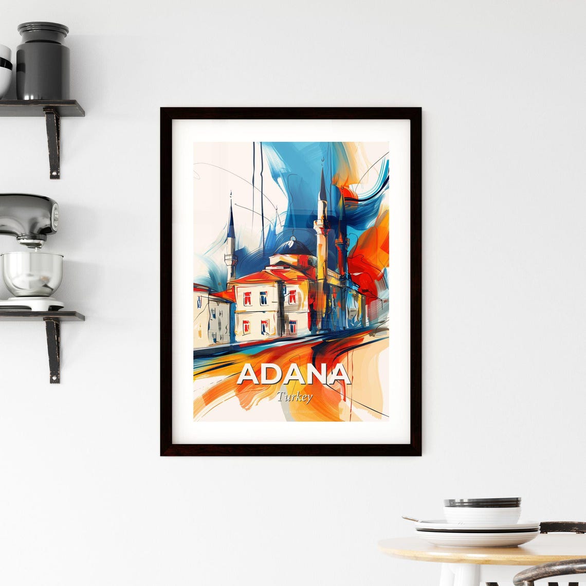 Adana Turkey Vibrant Watercolor Mosque Cityscape Decor Poster - Image 2
