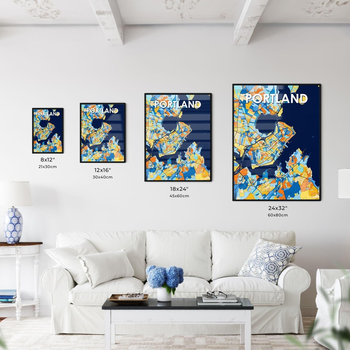 Portland Maine Vibrant Stylized Blue and Orange City Map Poster - Image 3