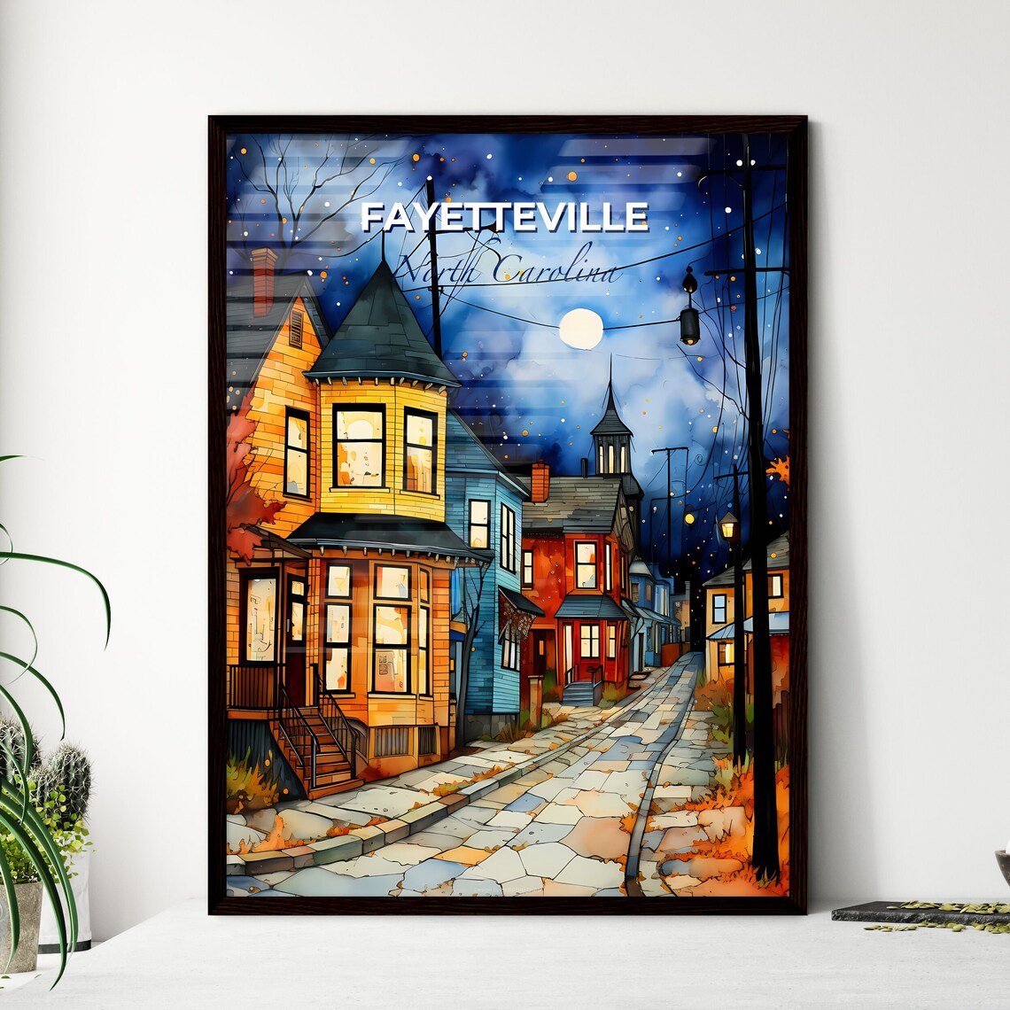 Fayetteville North Carolina Cozy Night Street Moonlight Town Poster