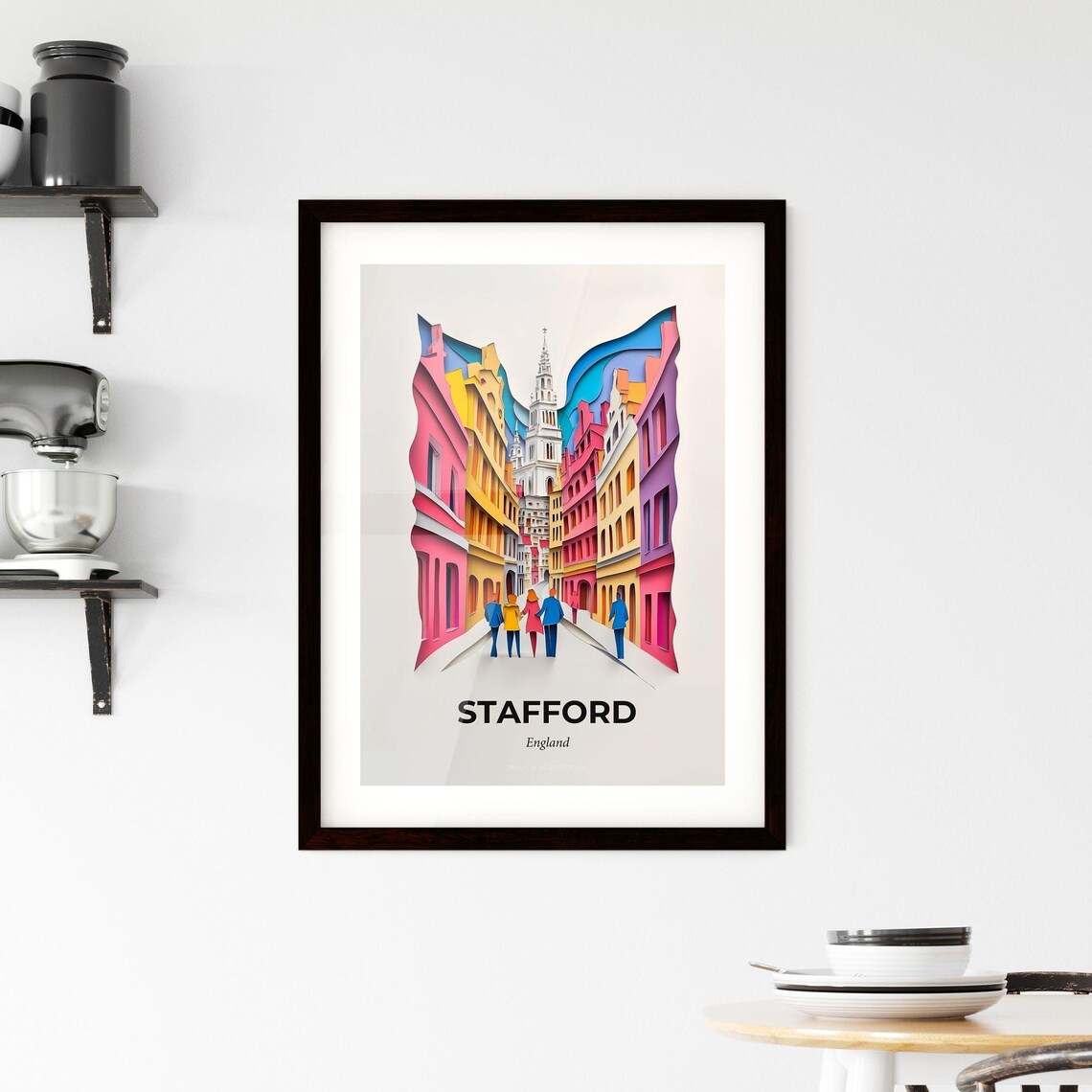 Stafford England Historic Street Colorful Paper Cut Art Poster - Image 2