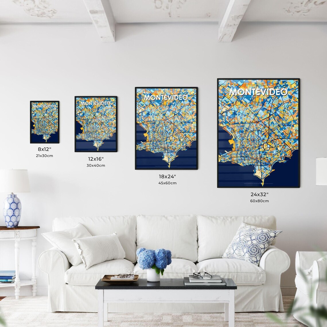Montevideo Uruguay Blue Orange City Map Poster Bold Modern Street Grid Art - Image 3
