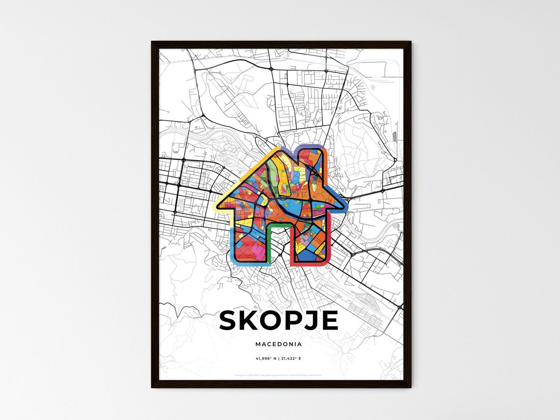 Skopje Macedonia Minimalist Line Art Heart Shaped City Map Poster - Image 3