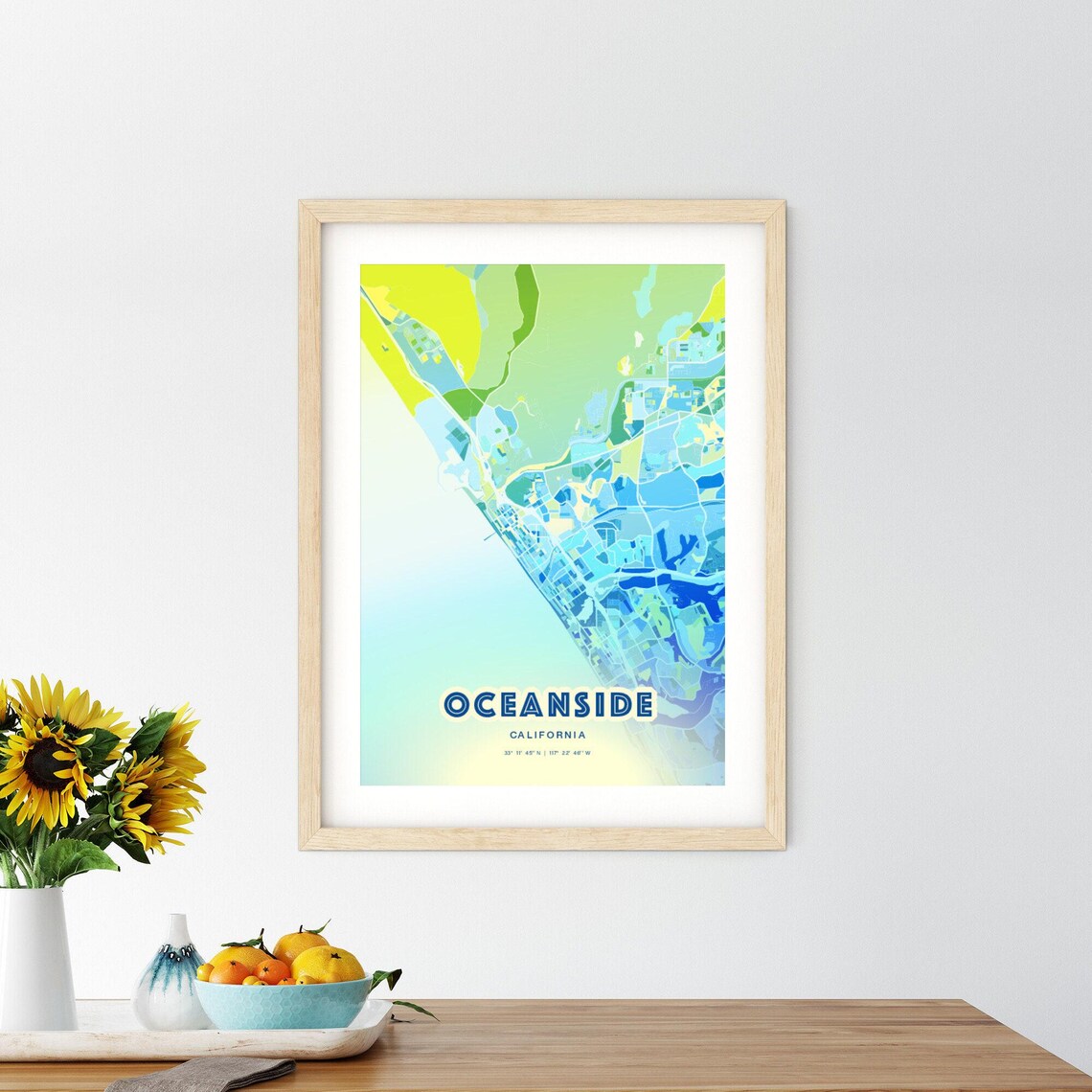 Oceanside California Expressive Blue Coastal City Street Map Art Poster - Image 3
