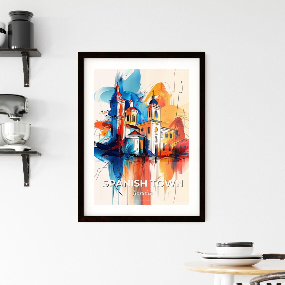 Spanish Town Jamaica Colorful Abstract Colonial Church Art Poster - Image 2