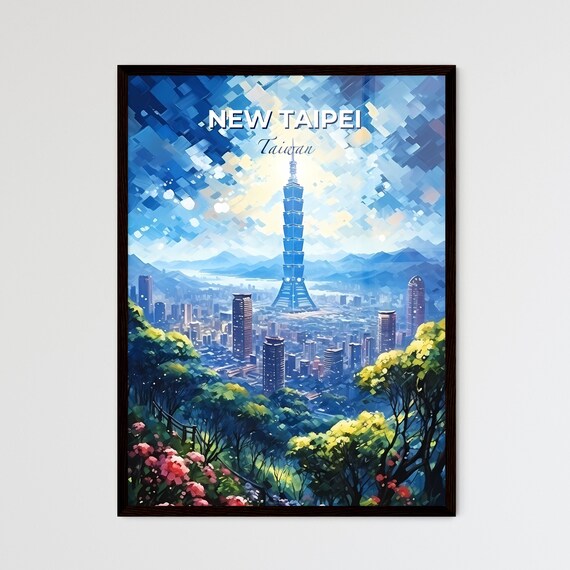 New Taipei Taiwan Skyline Pagoda Tower Blue Travel Art Poster