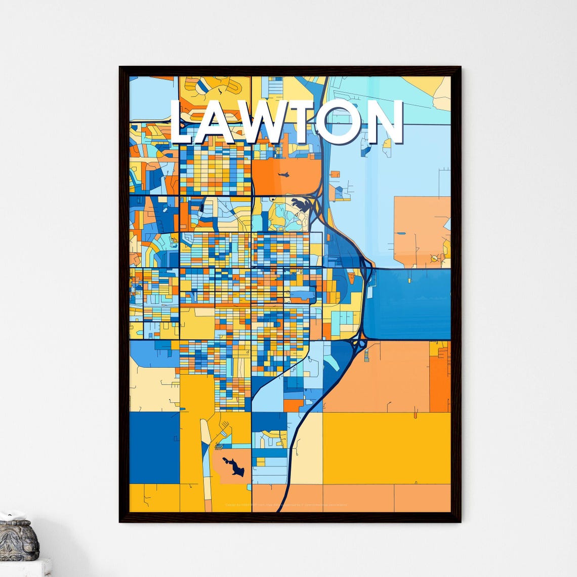 Lawton Oklahoma Vibrant Blue Orange Mosaic City Street Map Poster