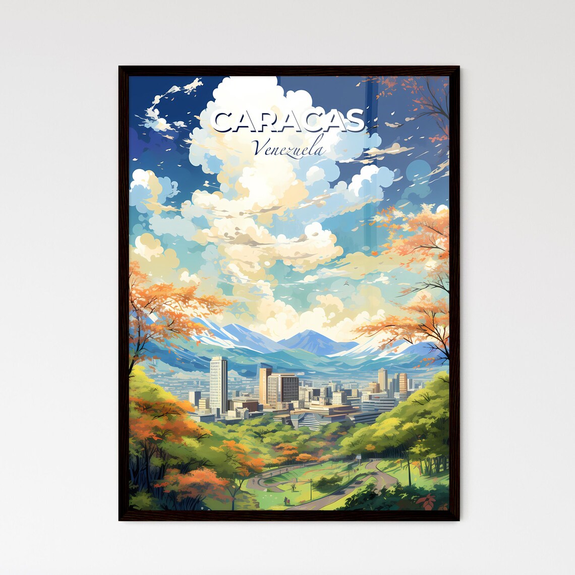 Caracas Venezuela Modern Scenic Illustrated City Travel Art Poster