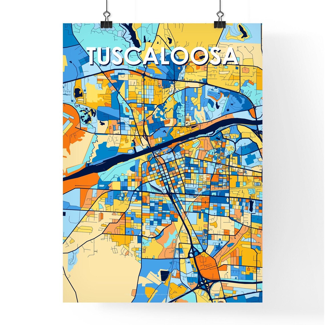 Tuscaloosa Alabama Bold Colorful City Map Art Poster Great Hometown Gift - Image 4