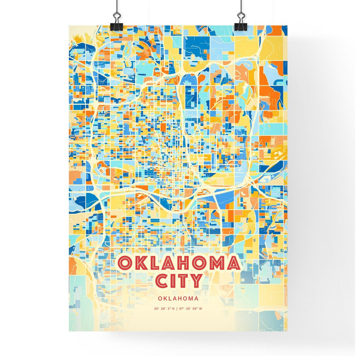 Oklahoma City Oklahoma Colorful Blue Orange City Map Art Poster - Image 3