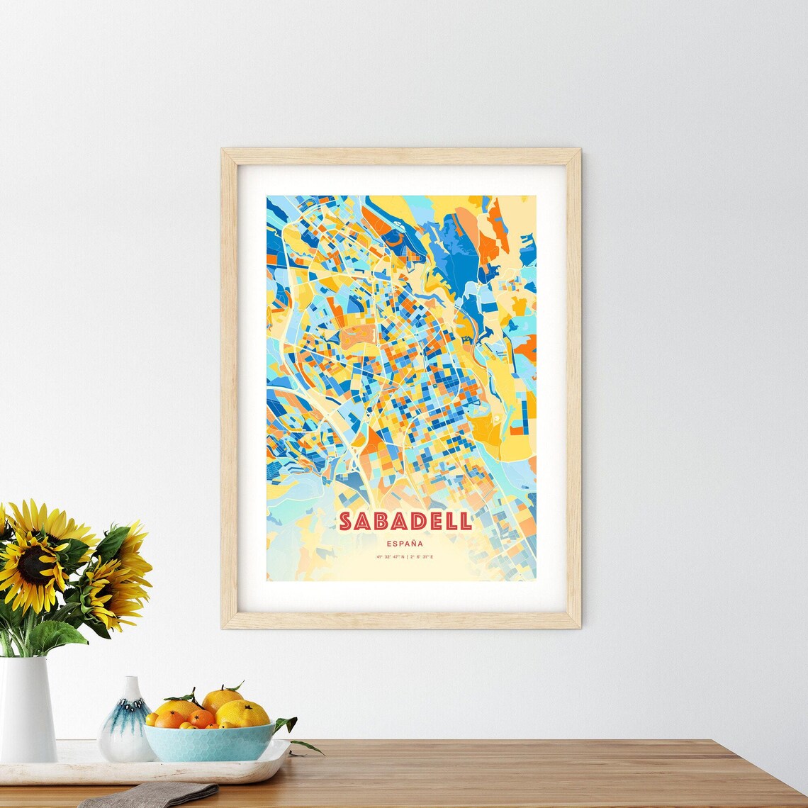 Sabadell Spain Colorful Blue Orange City Map Retro Art Print - Image 2