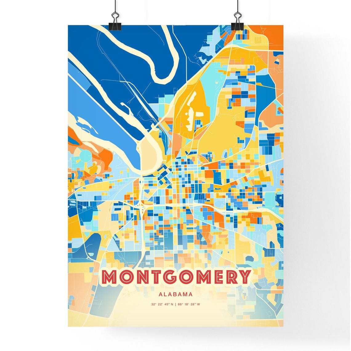 Montgomery Alabama Vibrant Modern City Map Art Coordinates Print - Image 3