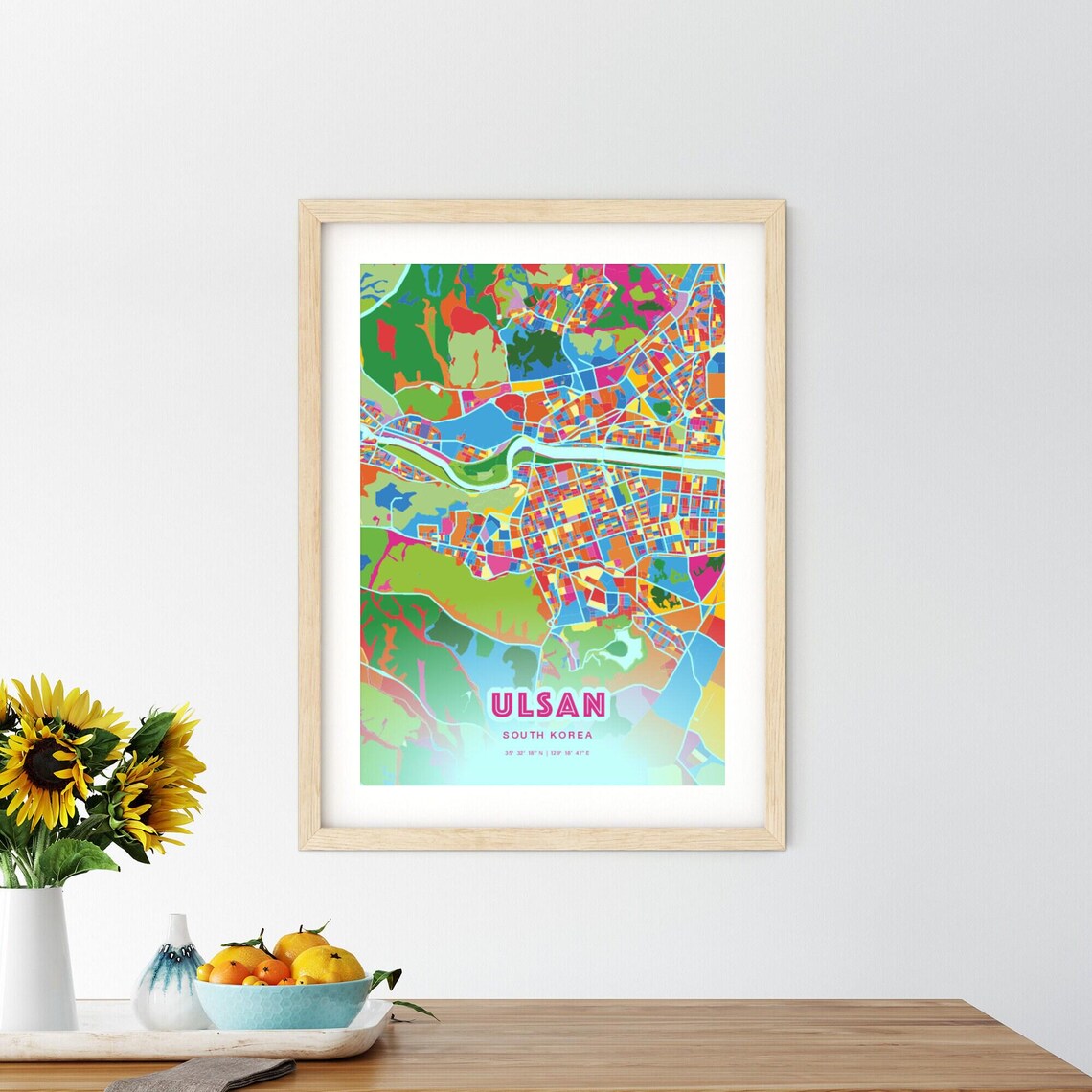 Ulsan South Korea Rainbow City Map Poster Vibrant Colorful Street Grid Art - Image 2