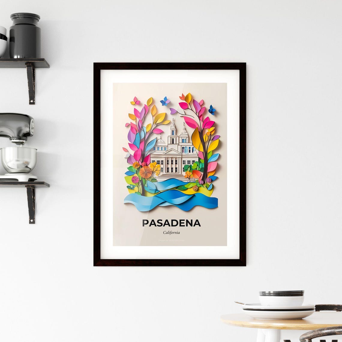 Pasadena California City Hall Colorful Vivid Paper Cut Art Poster - Image 2
