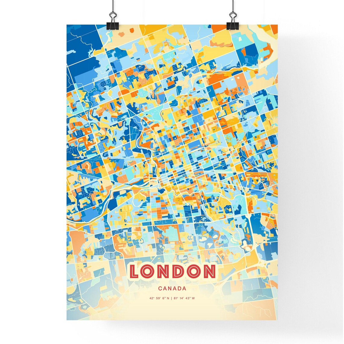 London Canada Colorful Blue Orange Modern City Street Map Poster - Image 3