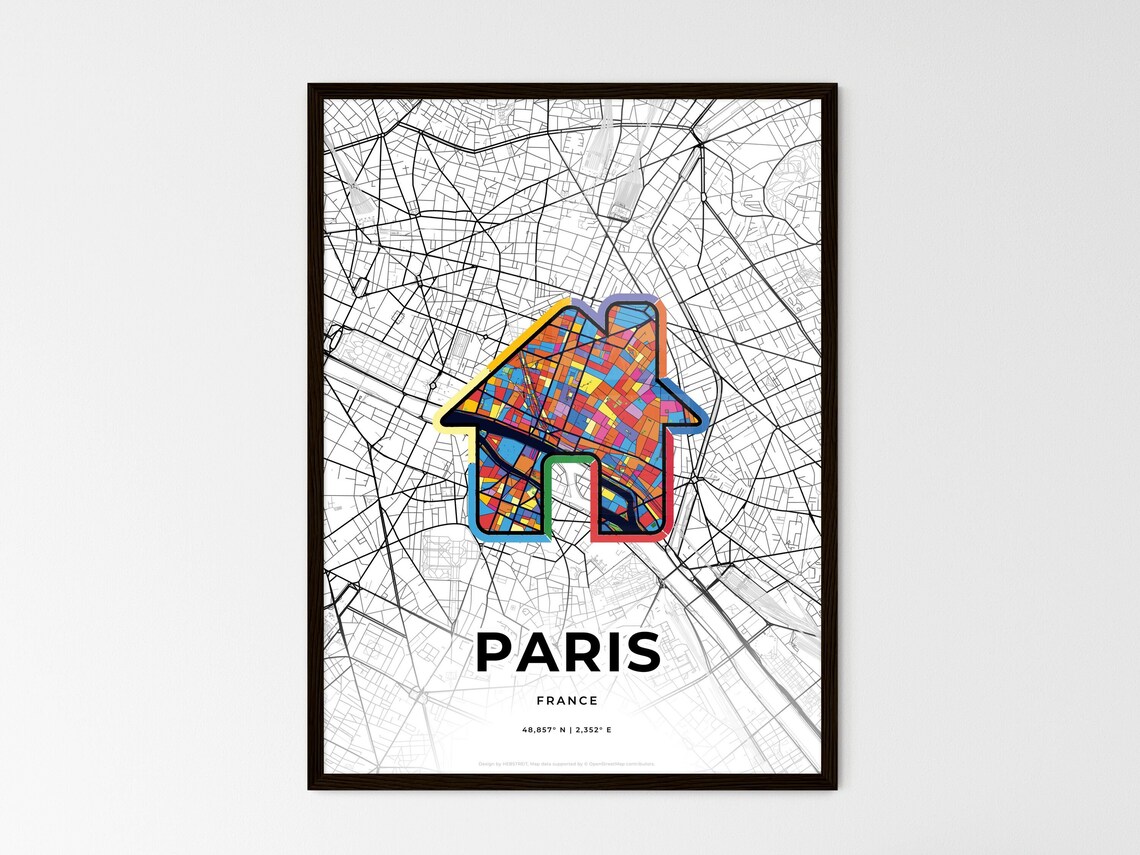 Paris France City Modern Minimalist Heart Street Map Art Poster - Image 3