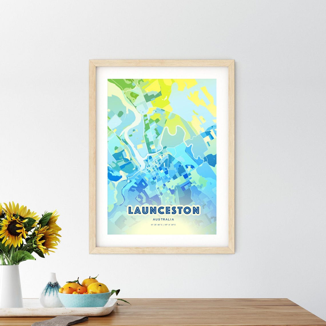 Launceston Australia Bluish Watercolor City Map Art Poster Wall Decor - Image 2