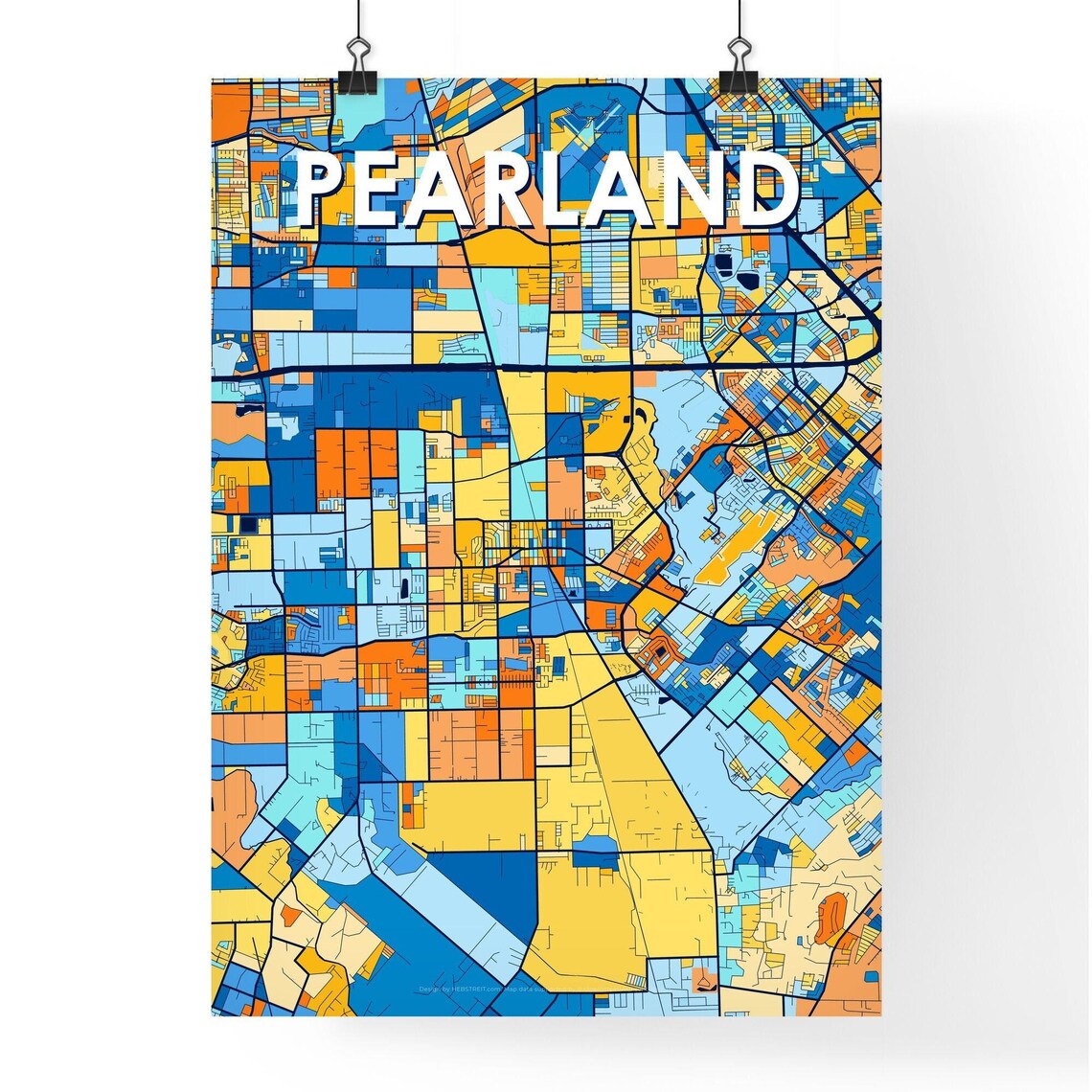 Vibrant Colorful City Map Art of Pearland Texas Poster for Home - Image 4