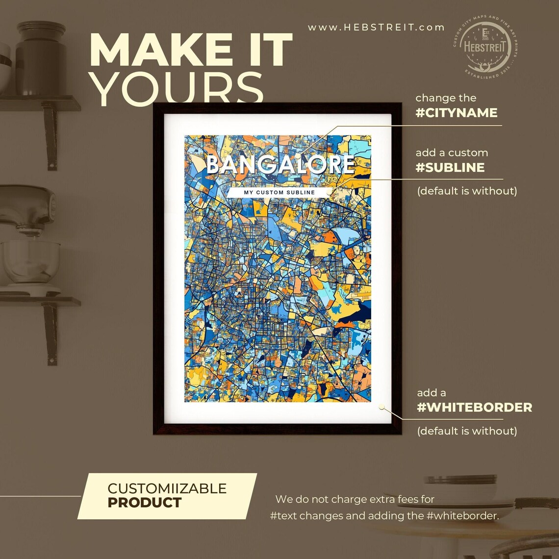 Bangalore India Blue Orange City Map Poster Bold Modern Street Grid Art - Image 2