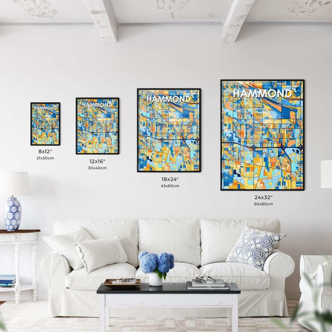 Hammond Indiana Vibrant Colorful Mosaic City Street Map Art Poster - Image 3