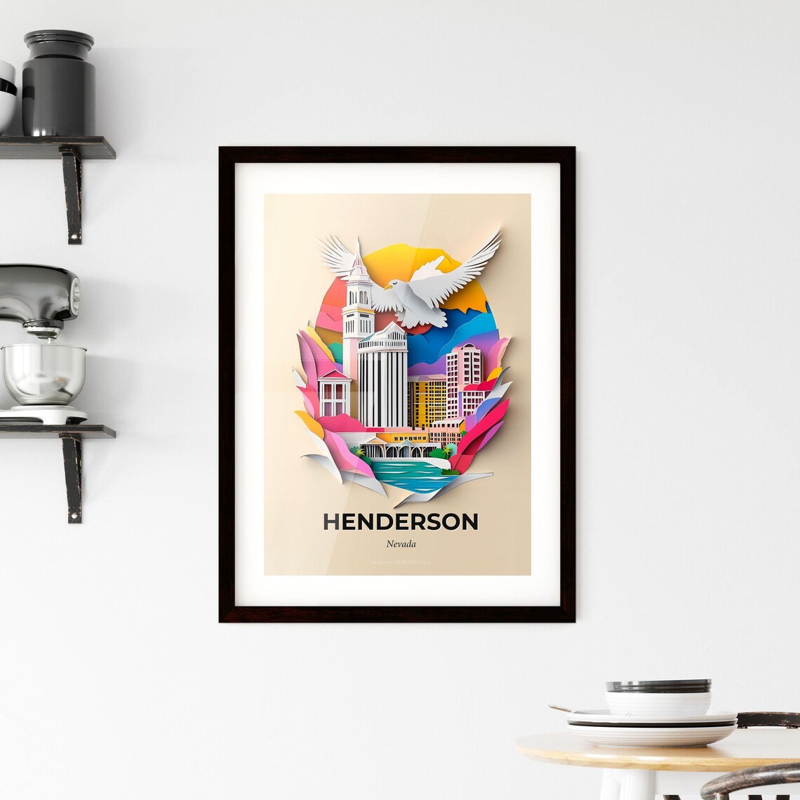 Henderson Nevada Dove Skyline Papercut Cityscape Travel Poster - Image 2
