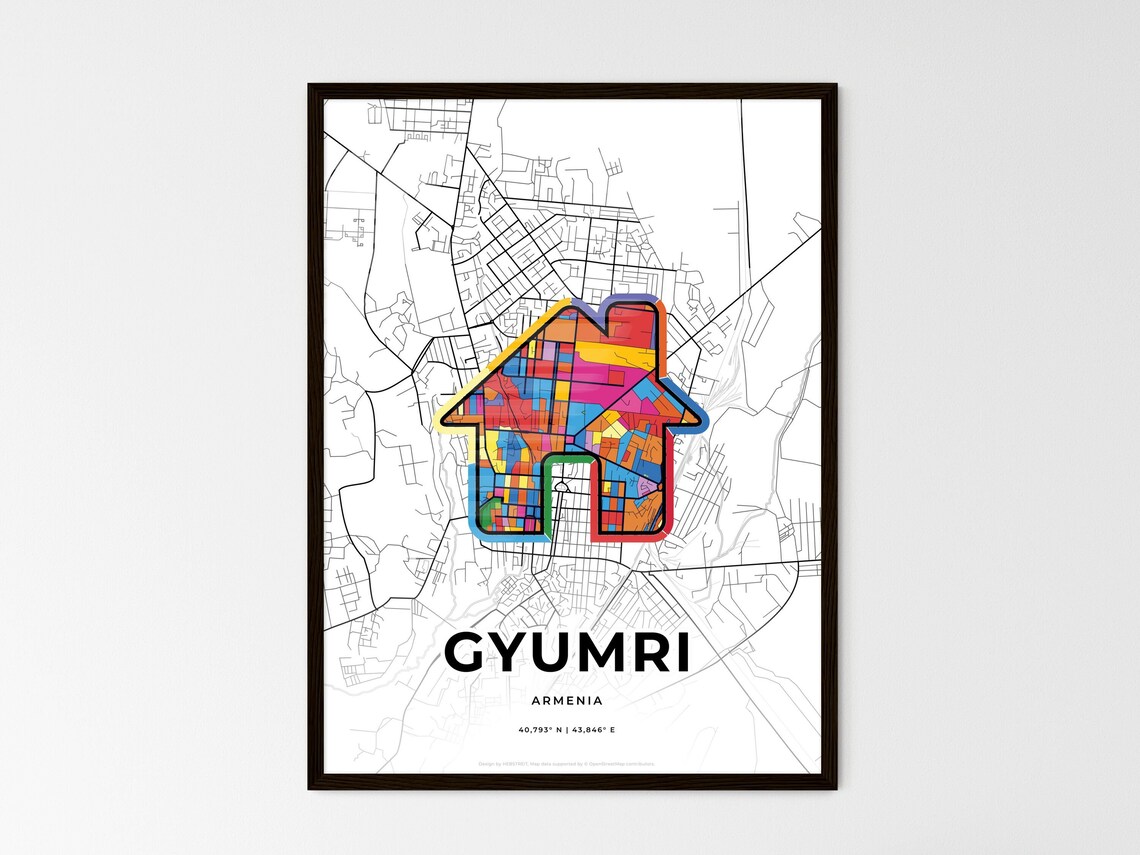Gyumri Armenia Modern Minimalist Heart Street Map Art Poster - Image 3
