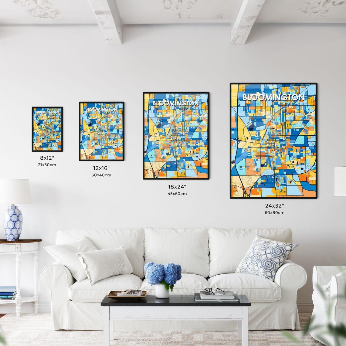 Bloomington Illinois Vibrant Blue Orange Mosaic City Street Map Poster - Image 3