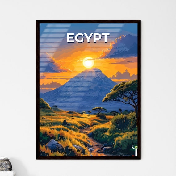 Vibrant Art Painting Of Mountain Sunset Egypt Africa Travel Destinations Customizable