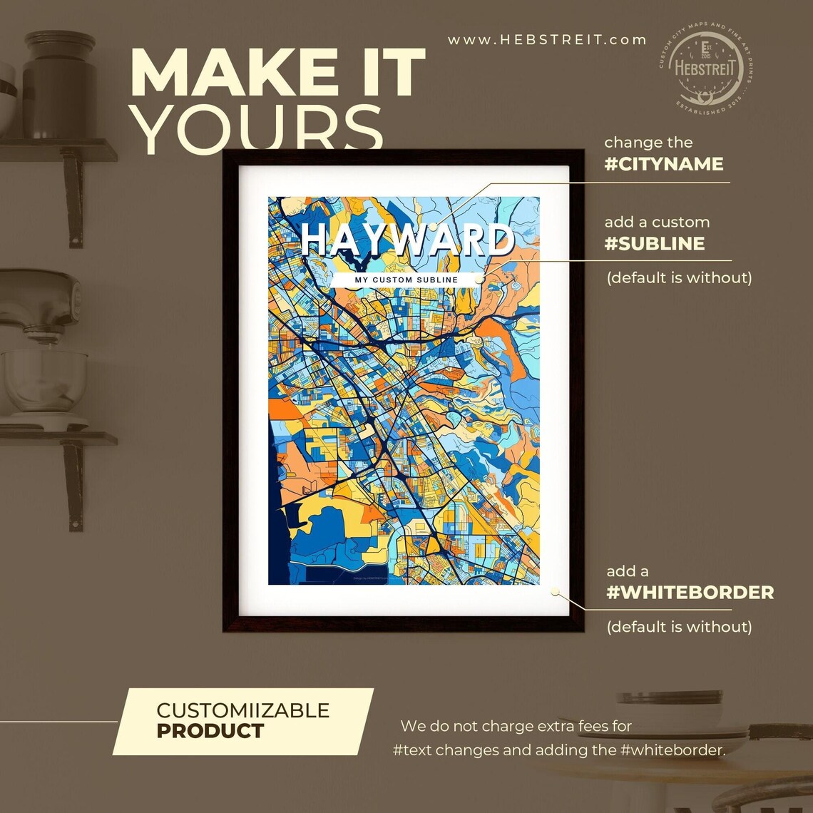 Hayward California Geometric Blue and Orange City Map Poster - Image 2