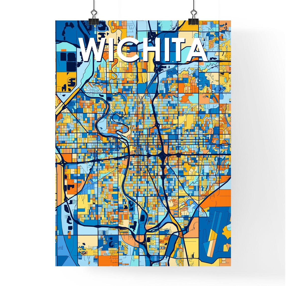 Wichita Kansas City Map Poster Vibrant Modern Home Wall Decor Art - Image 4