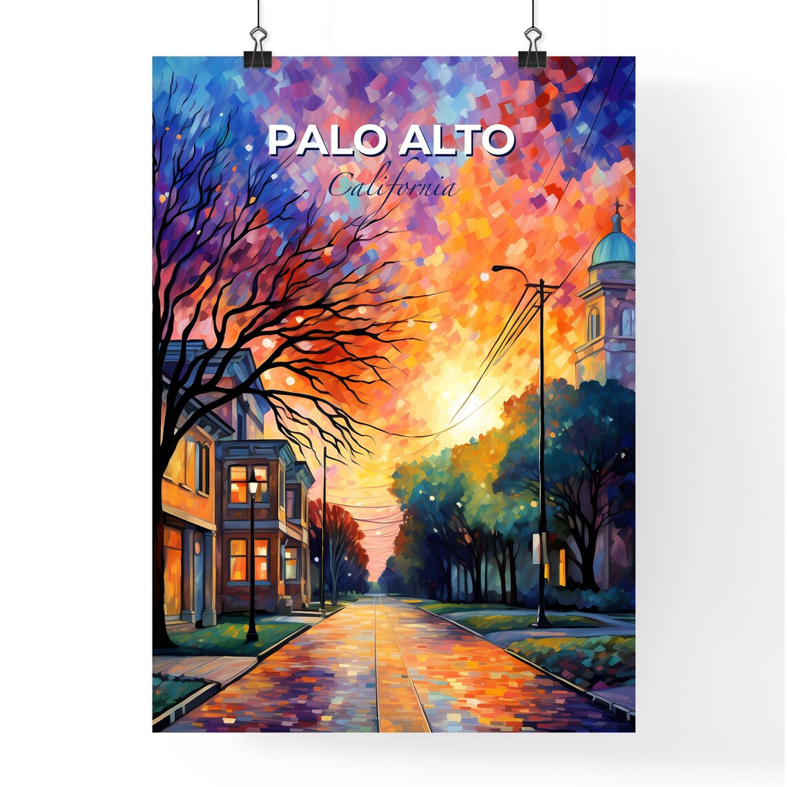 Palo Alto California Street With Trees Travel Poster - Image 4