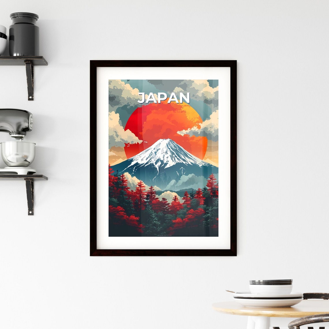 Japan Mount Fuji Red Sun Snowcapped Peak Autumn Travel Poster - Image 2