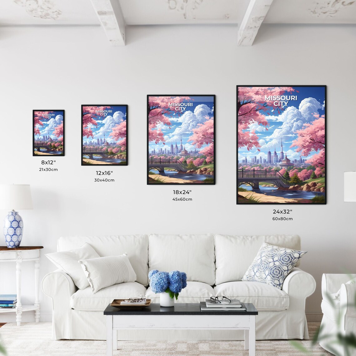 Missouri City Texas Cherry Blossom Bridge Skyline Travel Poster - Image 3