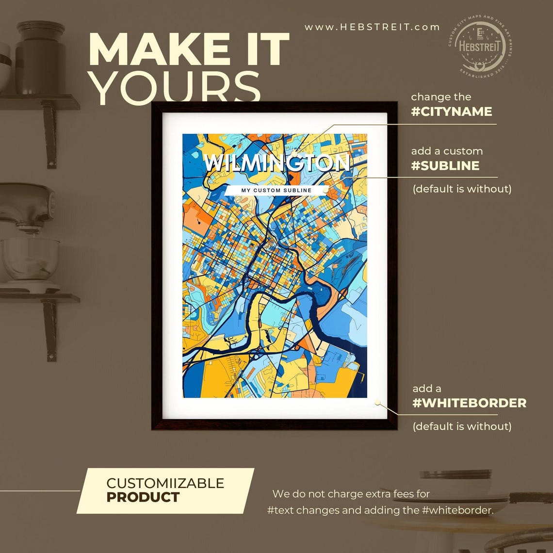 Wilmington Delaware Vibrant Colorful Mosaic City Street Map Art Poster - Image 2