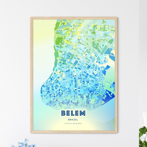 Belem Brazil Bluish Watercolor Modern Decorative City Map Art Poster