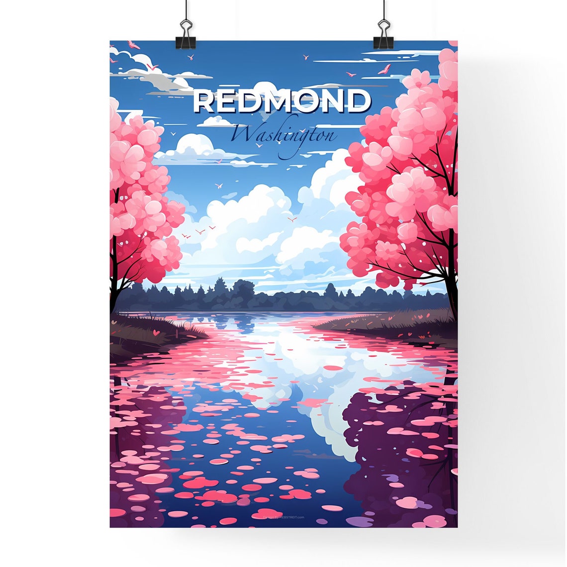 Redmond Washington Cherry Blossom River Blue Sky Travel Poster - Image 4