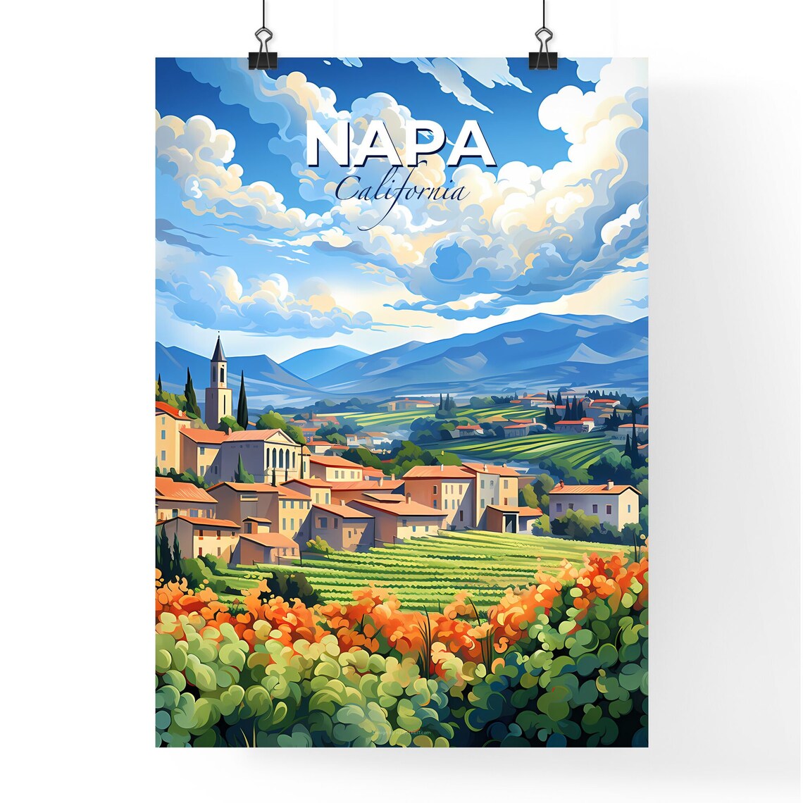 Napa California Vineyard Wine Country Town Rolling Hills Poster - Image 4