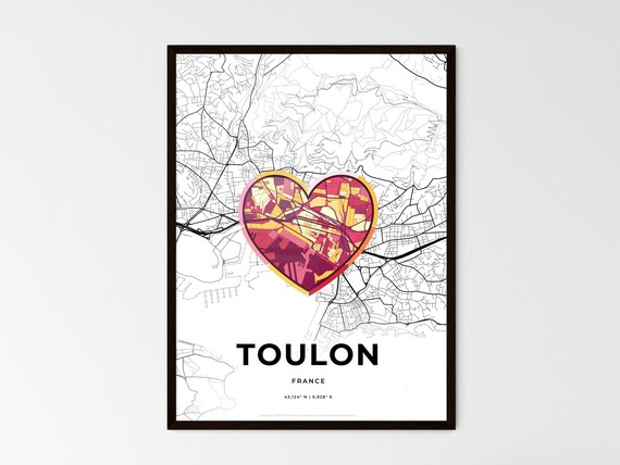 Toulon France City Modern Minimalist Heart Street Map Art Poster