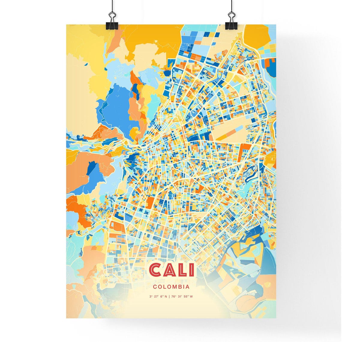 Cali Colombia Warm Tones Geometric Modern City Map Art Poster - Image 3
