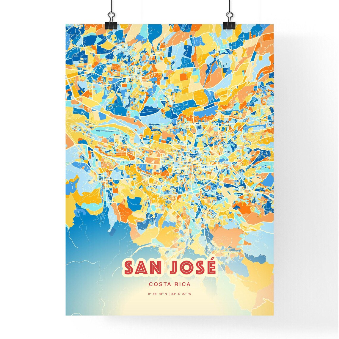 San Jose Costa Rica City Map Blue Orange Street Map Poster Gift - Image 3