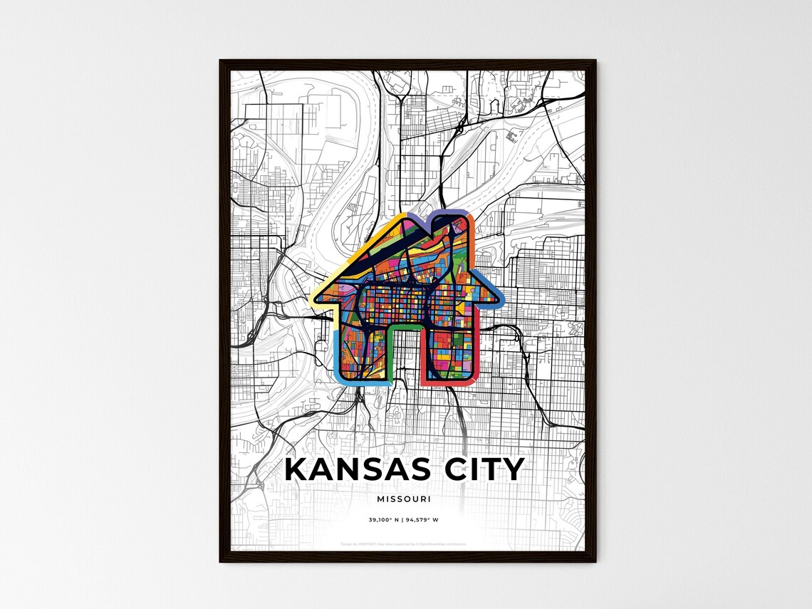 Kansas City Missouri Minimal Map Art With Colorful Heart Icon Poster - Image 3