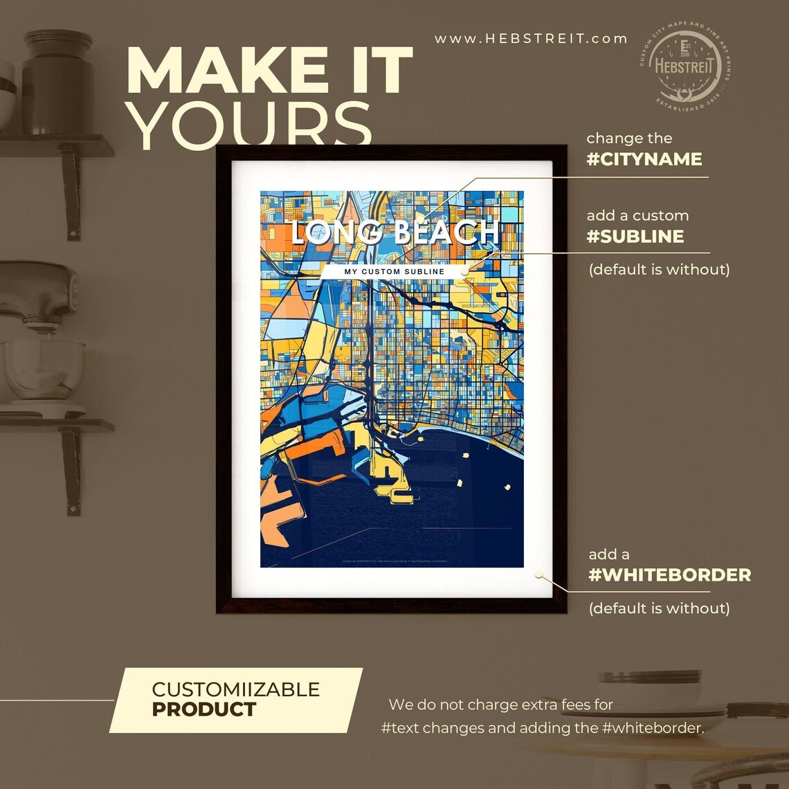 Long Beach California Vibrant Colorful Illustrated Street Map Art Poster - Image 2