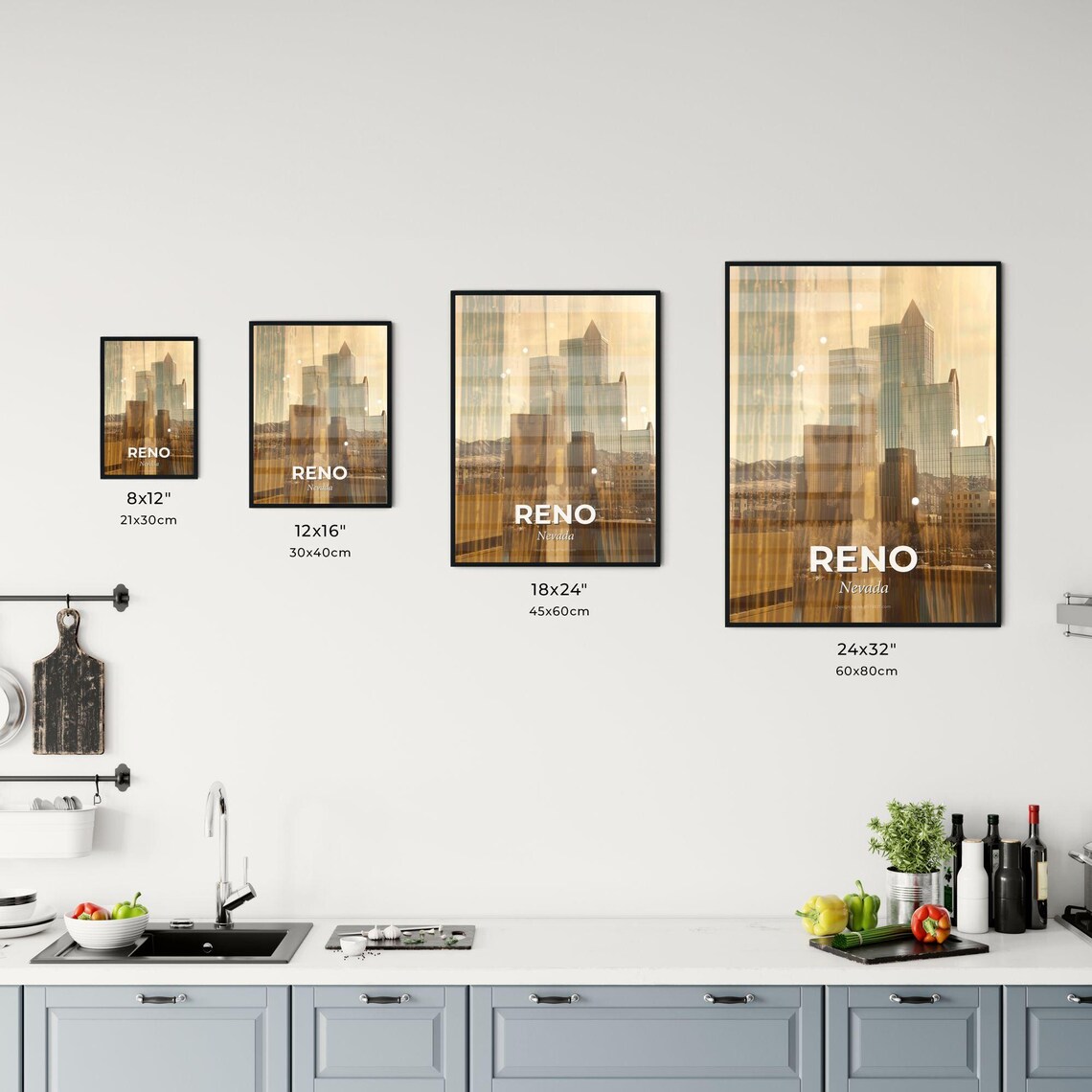 Reno Nevada Downtown Towers Golden Sunset Skyline Art Poster - Image 3
