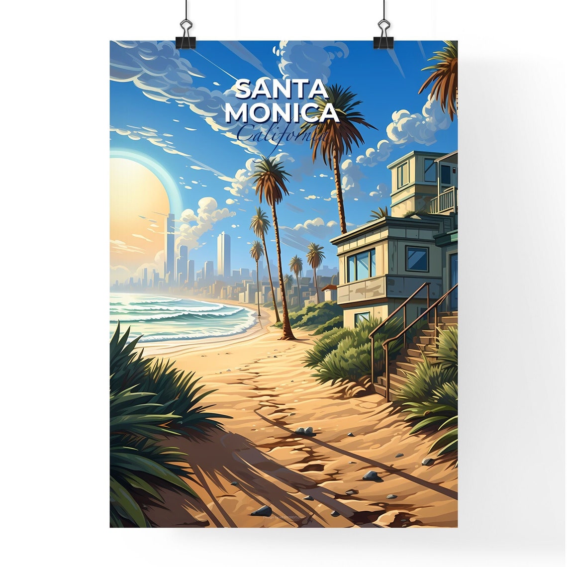 Santa Monica California Beach Palms Ocean Sunrise Travel Poster - Image 4