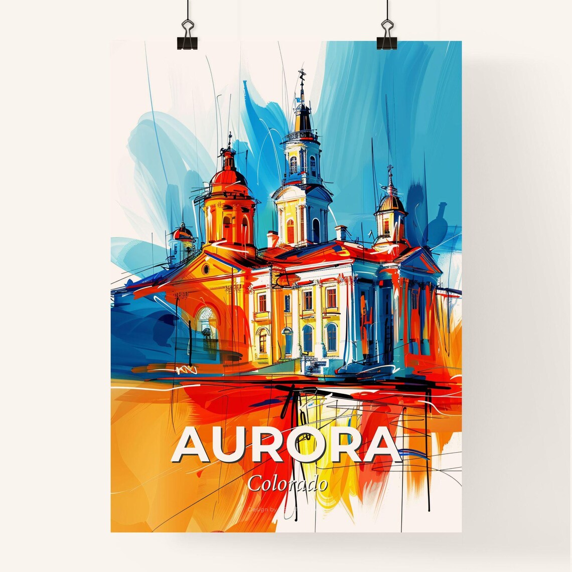 Aurora Colorado Vibrant Watercolor Cityscape Travel Art Poster - Image 4